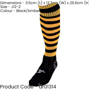 JUNIOR Size 12-2 Hooped Stripe Football Socks - BLACK/AMBER - Contoured Ankle