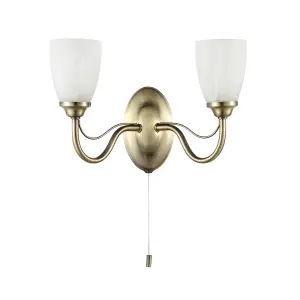 Litecraft Madrid Antique Brass 2 Arm Wall Light