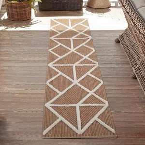 Harper Diamond Pattern Water Resistant Garden Rug Indoor Outdoor Area Rugs Cream 50x80 cm