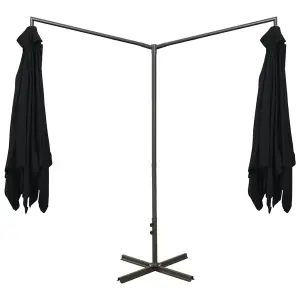 Berkfield Double Parasol with Steel Pole Black 600x300 cm