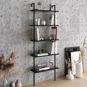 Iker 174cm H x 60cm W Stainless Steel Ladder Bookcase Black