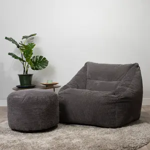 icon Morgan Corduroy Armchair Bean Bag and Pouffe Set Charcoal Grey Giant Bean Bag Chair