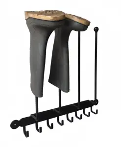 Wall Fixing Boot Rack - Steel Wellie Stand - Steel - L7.6 x W36.8 x H53.3 cm - Black