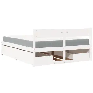 Berkfield Bed with Drawers and Mattress White 140x200 cm Solid Wood Pine