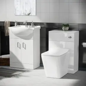 Nes Home Ellen 550mm Vanity Basin Unit, WC Unit & Elora Back To Wall Toilet White