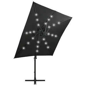 Berkfield Cantilever Umbrella with Pole and LED Lights Black 250 cm