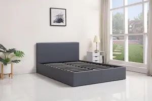 Grey 4ft Small Double Side Lift Ottoman Storage Bed Gas Lift Leather Bed Frame