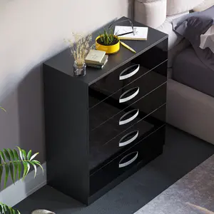 Vida Design Hulio Black High Gloss 5 Drawer Chest (H)900mm (W)750mm (D)360mm