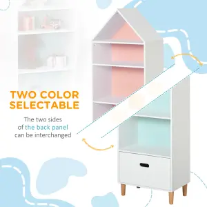 HOMCOM 142x50cm Child's Rocket Bookshelf w/ 3 Shelves Drawer Wood Legs White