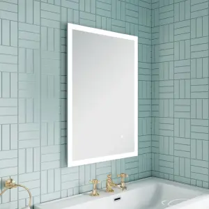 Rectangular LED Illuminated Touch Sensor Minimalist Mirror with Demister, 700mm x 500mm - Chrome