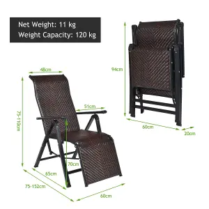 Costway Rattan Folding Reclining Chair Adjustable Position Zero Gravity Sunlounger