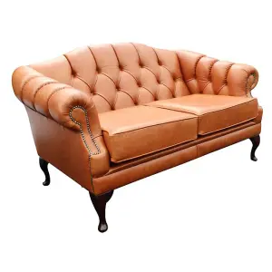 Chesterfield 2 Seater Old English Tan Leather Sofa Settee Custom Made In Victoria Style