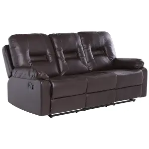 3 Seater Faux Leather Manual Recliner Sofa Brown BERGEN