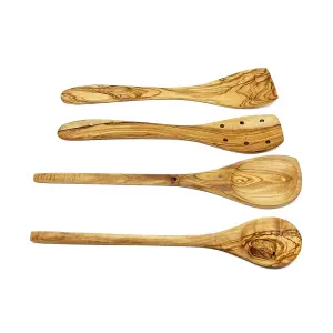 Olive Wood Natural Grained Rustic Kitchen Dining Utensil Set (L) 25-30cm