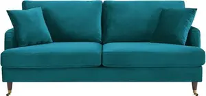 Brigette 3-Seater Teal Velvet Sofa With Antique Brass Castor Legs - Daals - Sofas