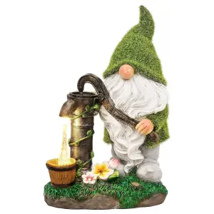 Solar Gnome Garden Ornament LED Water Pump Home Patio Flower Bed Lighting