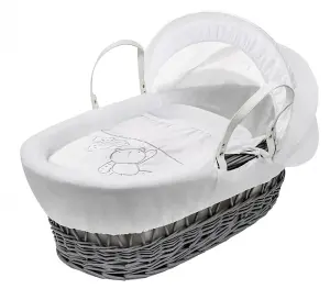 Kinder Valley White Teddy Wash Day Grey Wicker Moses Basket