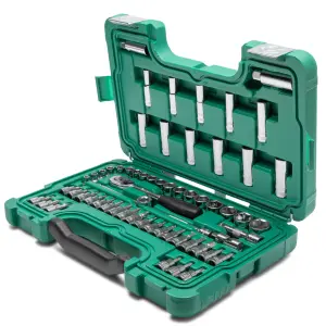 Sata 60Pc 3/8 Drive 6 Point Metric Socket Set Ratchet With Quick Release