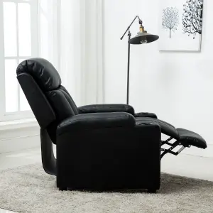 Studio Leather Recliner W Drink Holders Armchair Sofa Chair Cinema Gaming Black