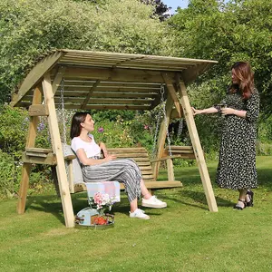 Zest Miami Wooden Garden Swing 2 Seater Bench With Roof Canopy & Cover