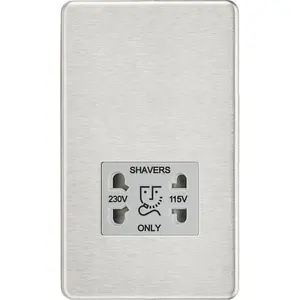 Knightsbridge Screwless Shaver Socket Dual Voltage 115V/230V Brushed Chrome / Grey - SF8900BCG