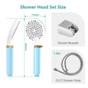 EMKE Shower Head and Hose Set 1.5M Stainless Steel Hose and High Pressure Shower Head 6 Spray Modes, Blue