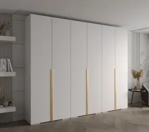 Elegant Inova I Hinged Door Wardrobe H2370mm W3000mm D470mm - Versatile White Finish with Gold Vertical Metal Handles