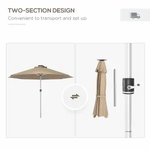 Outsunny Solar Patio Garden Parasol with Lights for Outdoor, Khaki