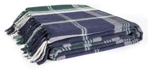 EHC Highland Large Cotton Throw For Double Bed, Sofa or Armchair, 150cm x 200cm, Navy Blue