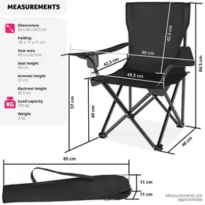 Set of 2 Camping Chairs Gil - foldable, with cup holder - black