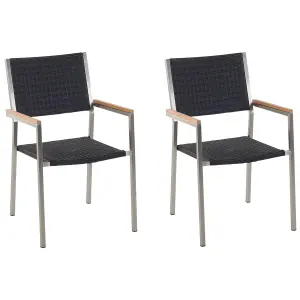 Set of 2 Garden Chairs GROSSETO PE Rattan Black