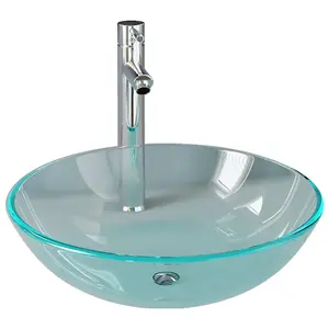 Berkfield Bathroom Sink with Tap and Push Drain Clear Tempered Glass