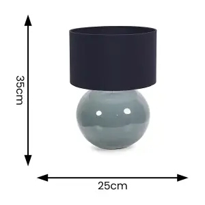 ValueLights Bosco Eucalyptus Ceramic Table Lamp with Navy Blue Drum Shade