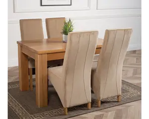 Dakota 127 x 82 cm Chunky Oak Small Dining Table and 4 Chairs Dining Set with Lola Beige Fabric Chairs