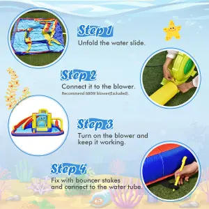 Costway Inflatable Kids Water Slide Wet Dry Bouncy Castle Center w/ 680W Blower