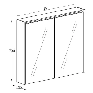 Norton White Double Bathroom Mirrored LED Wall Cabinet (W)750mm (H)700mm