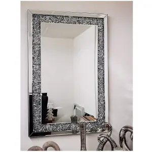 LARGE JEWEL WALL MIRROR LOOSE DIAMANTE NEW CRYSTAL SQUARE DECOR MIRROR GIFT 90CM x 60CM