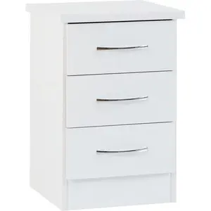 Cascio 3 Drawer Bedside Table White Gloss