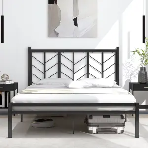 COSTWAY Metal Platform Bed w/ Branch-shaped Headboard Bed Frame King Size