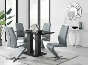 Furniturebox Imperia 4 Modern Black High Gloss Dining Table And 4 Elephant Grey Luxury Willow Chairs Set