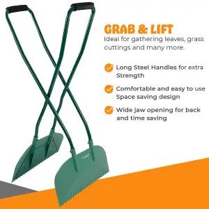 Long Handled Leaf Collecting Rake Grabs Garden Leaves Tidy Collector Grabber