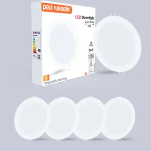 paul russells LED Round Panel Ceiling Lights, 24W 2450 Lumens, Spotlights, IP20, 4000K Cool White, Pack of 4