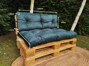 Garden Outdoor Pallet Cushion Set EURO Sofa Teal Green Velvet Tufted Seat Back