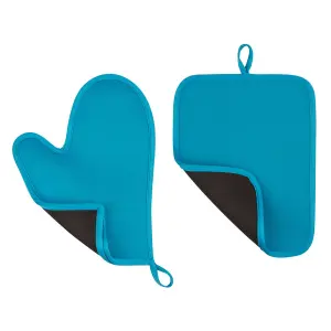 Essentials by Premier Blue Neoprene Oven Glove and Pot Holder Set