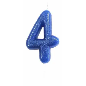 Anniversary House Glitter 4th Birthday Candle Blue (One Size)