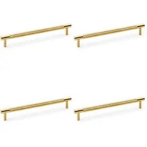 4 PACK - Knurled T Bar Door Pull Handle - Satin Brass - 192mm Centres Premium Drawer