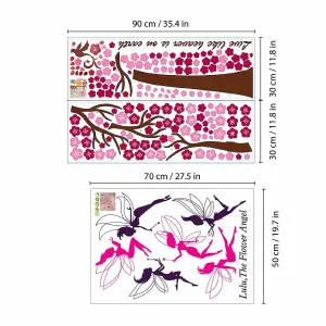 Walplus Combo KidsHuge Pink Tree Wall Sticker + Fairies PVC