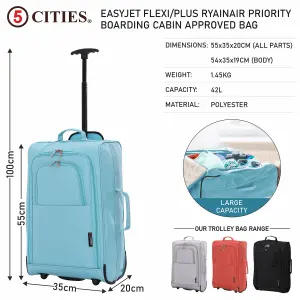 5 Cities 21"/55cm Carry On Lightweight Travel Cabin Approved Trolley Bag with Wheels Suit Case Hand Luggage with 2 Year Warranty