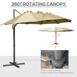 Outsunny 4.5 m Double Garden Parasol Umbrella Crank Handle Khaki