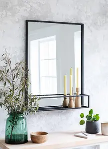 Garden Trading Sapperton Indoors Wall Hallway Lounge Mirror & Shelf Black Iron